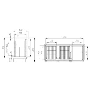 Стол холодильный барный Carboma T57 M2-1-G 9005-19 корпус черный, без борта, планка (BAR-250С) - Изображение 2